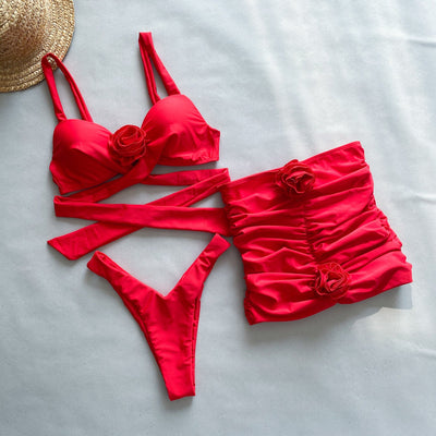 3d Floral Bikini Bikini Three Piece Split Women Swimsuit