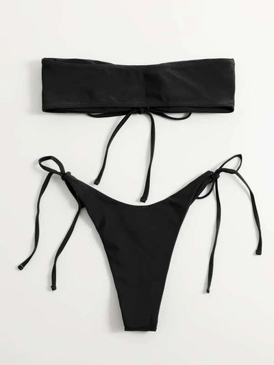 Women Seperated Swimwear Low Waist Basic Strapless Solid Color Tube Top Sexy Bikini