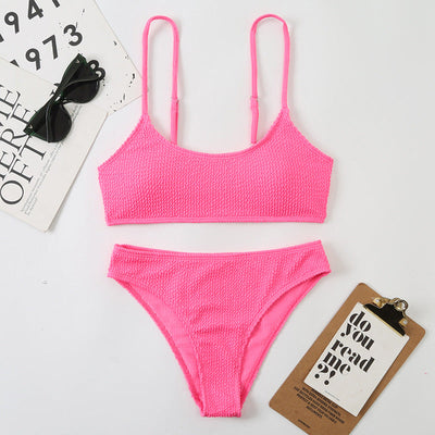 Wave Pattern Lady Sexy Split Triangle Strap Bikini Beach Nightclub Swimsuit
