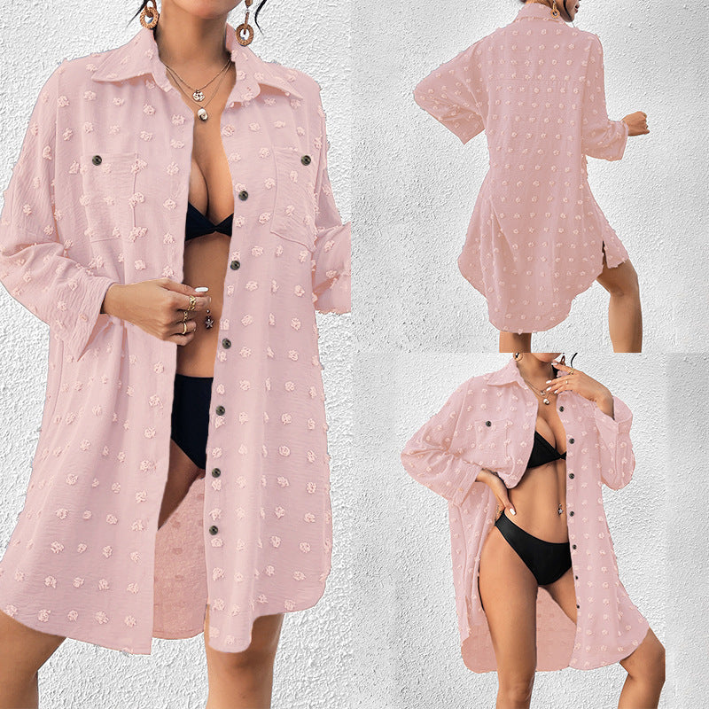 Vacation Sun Protection Clothing Women Beach Jacket Beach Cover Up Breasted Shirt Swimsuit Outwear