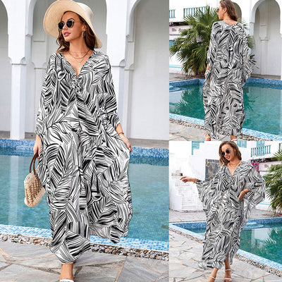Printed Loose Robe Vacation Maxi Dress Women Beach Jacket Beach Cover Up