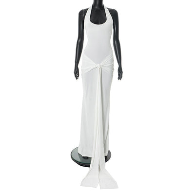 Women Clothing Summer Sexy Solid Color Sleeveless Halter Sheath Dress Women