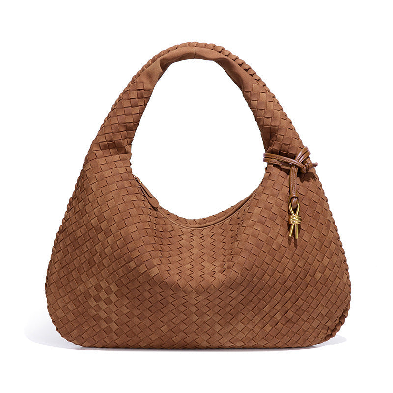 Woven Bag Dumplings Bag Hand Carry Office Underarm Bag Autumn Winter Retro Suede Surface Soft Leather