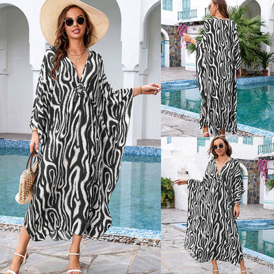 Printed Loose Robe Vacation Maxi Dress Women Beach Jacket Beach Cover Up