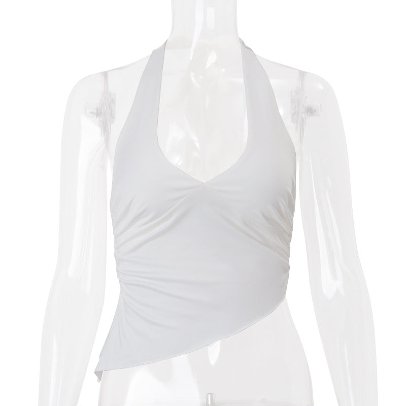 Women Clothing Spring Sexy Sexy Halter Strap Irregular Asymmetric Solid Color Vest Top Women