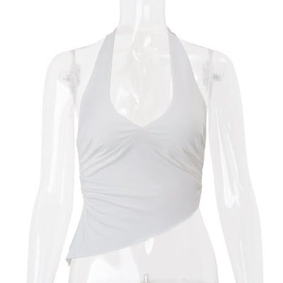 Women Clothing Spring Sexy Sexy Halter Strap Irregular Asymmetric Solid Color Vest Top Women