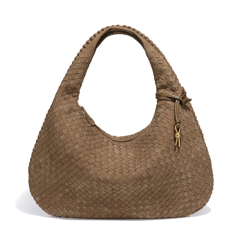 Woven Bag Dumplings Bag Hand Carry Office Underarm Bag Autumn Winter Retro Suede Surface Soft Leather