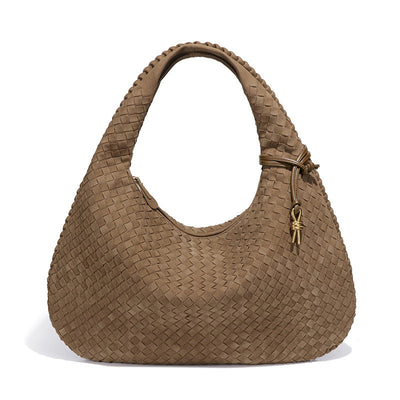 Woven Bag Dumplings Bag Hand Carry Office Underarm Bag Autumn Winter Retro Suede Surface Soft Leather