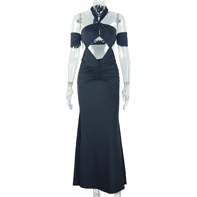 Women Wear Halter Slim Fit Fishtail Dress Solid Color Hollow Out Cutout out Dress Elegant Graceful Dress