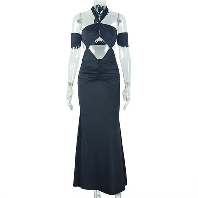 Women Wear Halter Slim Fit Fishtail Dress Solid Color Hollow Out Cutout out Dress Elegant Graceful Dress