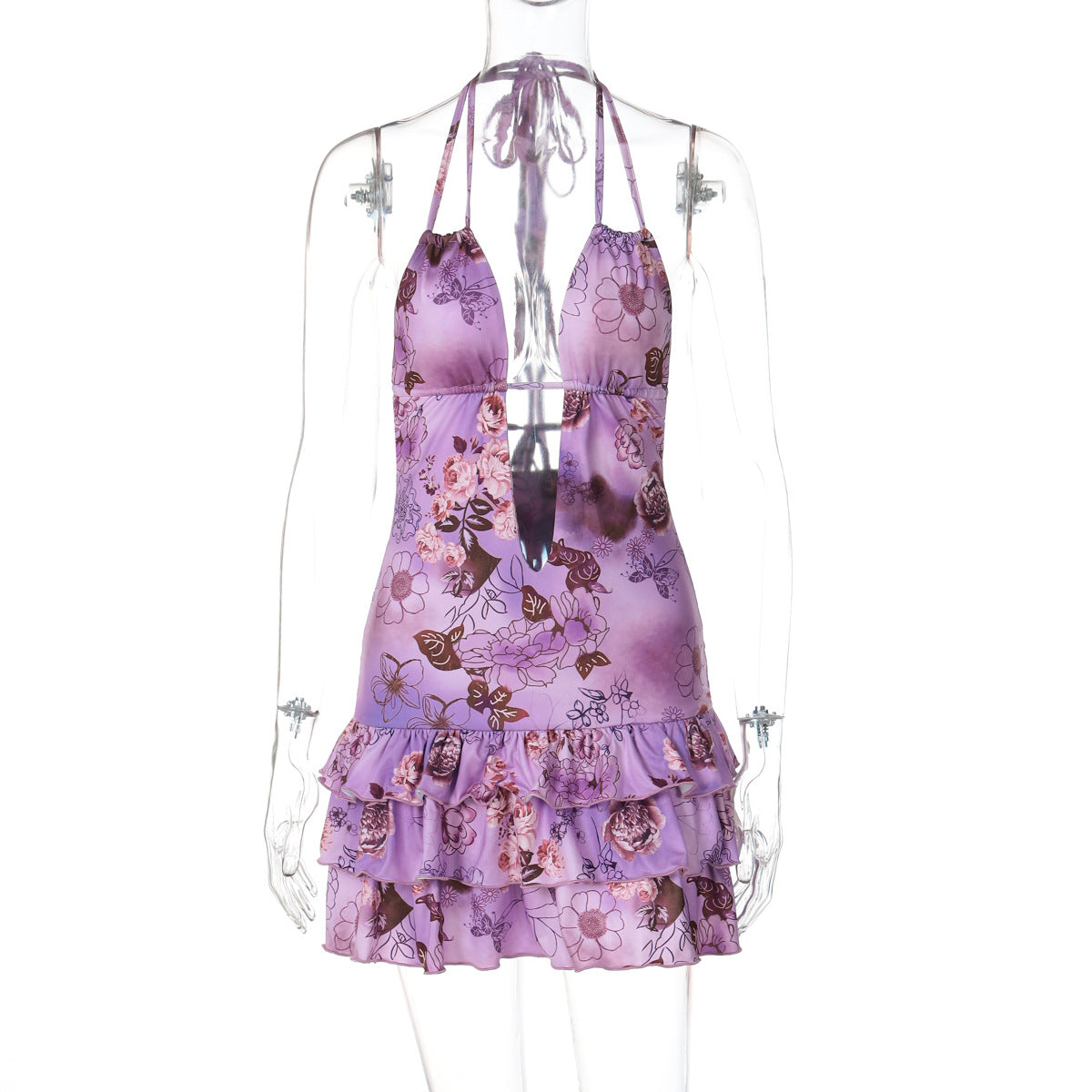 Women Clothing Summer Sexy Deep V Plunge Neck Backless Lace Dress