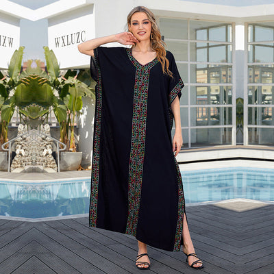 Rayon Embroidered Holiday Loose Robe Beach Jacket Maxi Dress Women Beach Cover Up