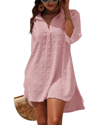 Women Clothing Dress Jacquard Irregular Asymmetric Lace Shirt Slip Dress Blouse