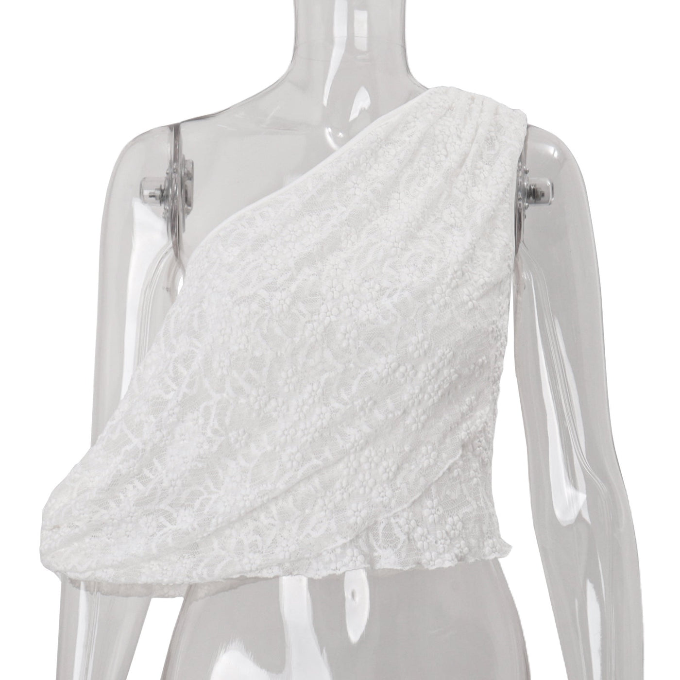 Women Clothing Autumn Sexy One Shoulder Cold Shoulder Irregular Asymmetric Jacquard Vest Top
