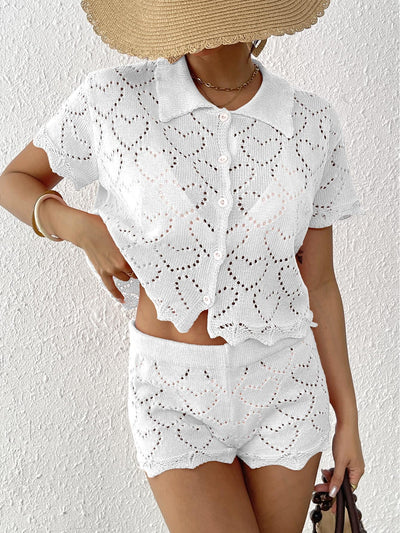 Women Two Piece Sets Beach Cover up Women Clothing Polo Collar Top Mini Hip Pants Shorts Two Piece Sets