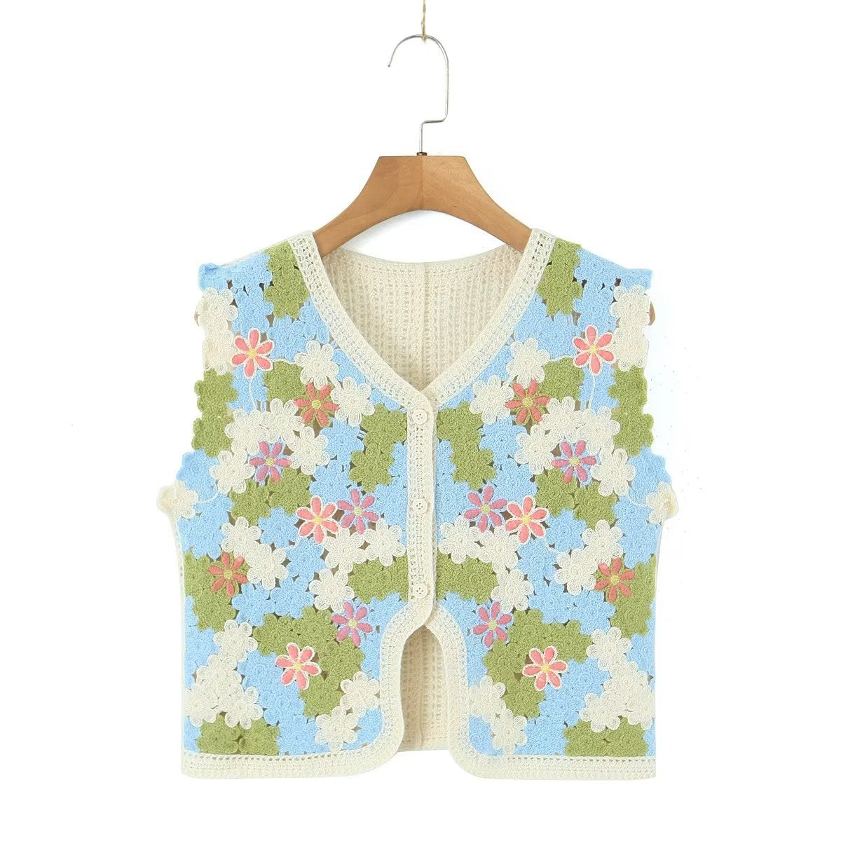 Women Retro Thailand Holiday Floral Vest Cardigan Top Casual All Matching Graceful