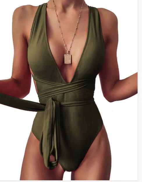 Triangle One Piece Swimsuit Women Shoulder Cross Sexy One Piece Lace Up Swimsuit Backless
