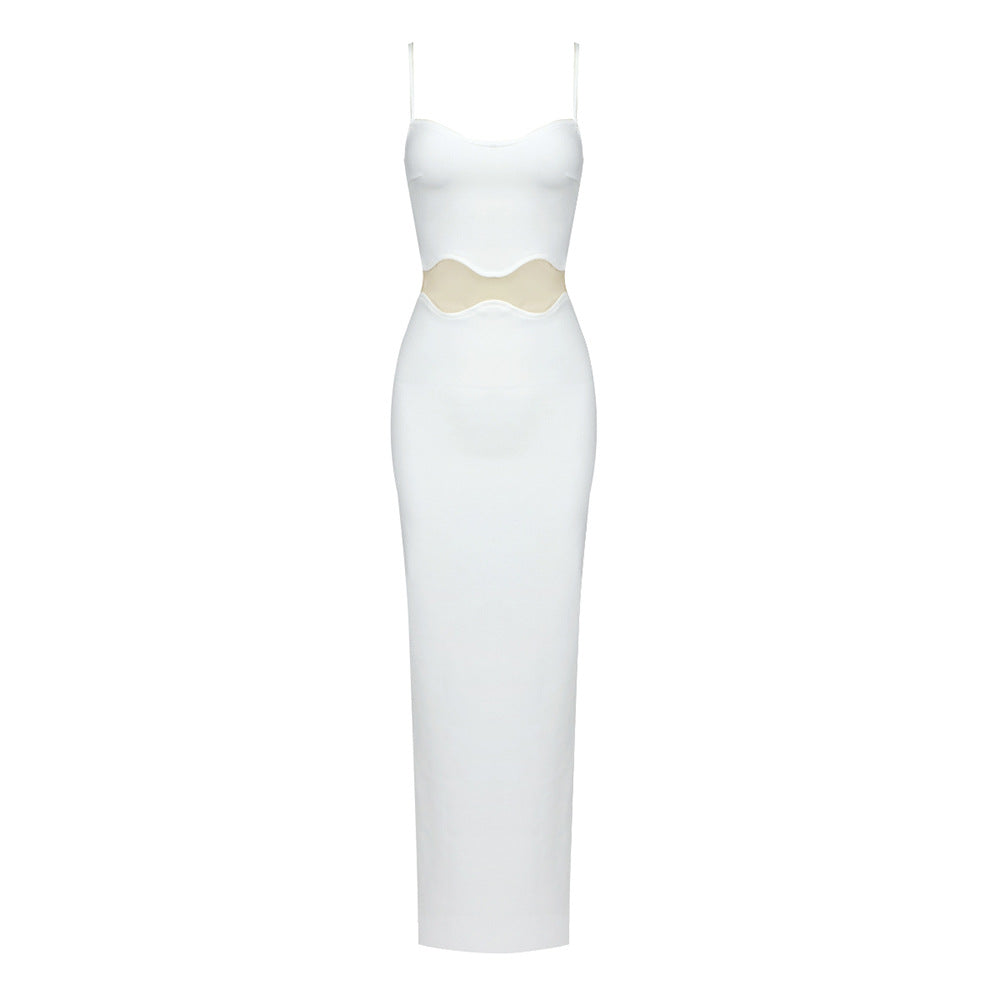 Women Clothing Autumn Wave Mesh Spaghetti Strap Dress Sexy Sexy Cropped Outfit See through Split Dress