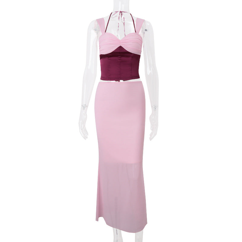 Women Clothing Spring Sexy Sexy Crop Top Spaghetti Strap Top Slim Hip Skirt Two Piece Sets Women