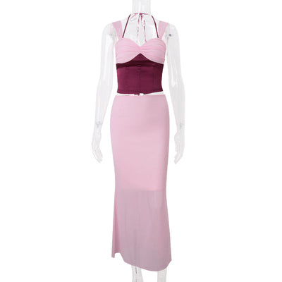 Women Clothing Spring Sexy Sexy Crop Top Spaghetti Strap Top Slim Hip Skirt Two Piece Sets Women