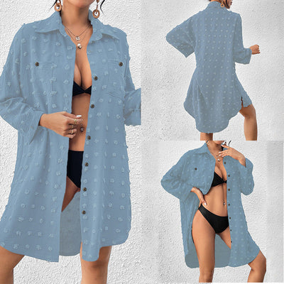 Vacation Sun Protection Clothing Women Beach Jacket Beach Cover Up Breasted Shirt Swimsuit Outwear