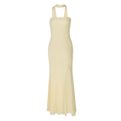Women Clothing Summer Tube Top Slit Slim Fitting Solid Color Dress