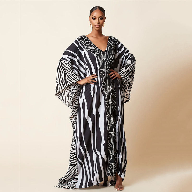Zebra Print Beach Cover-up Oversized Size Length Gown Sun Protection Shirt Bikini Cover