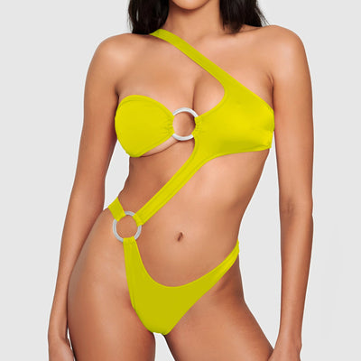 Women Solid Color Bandage One Piece Swimsuit Solid Color Bikini