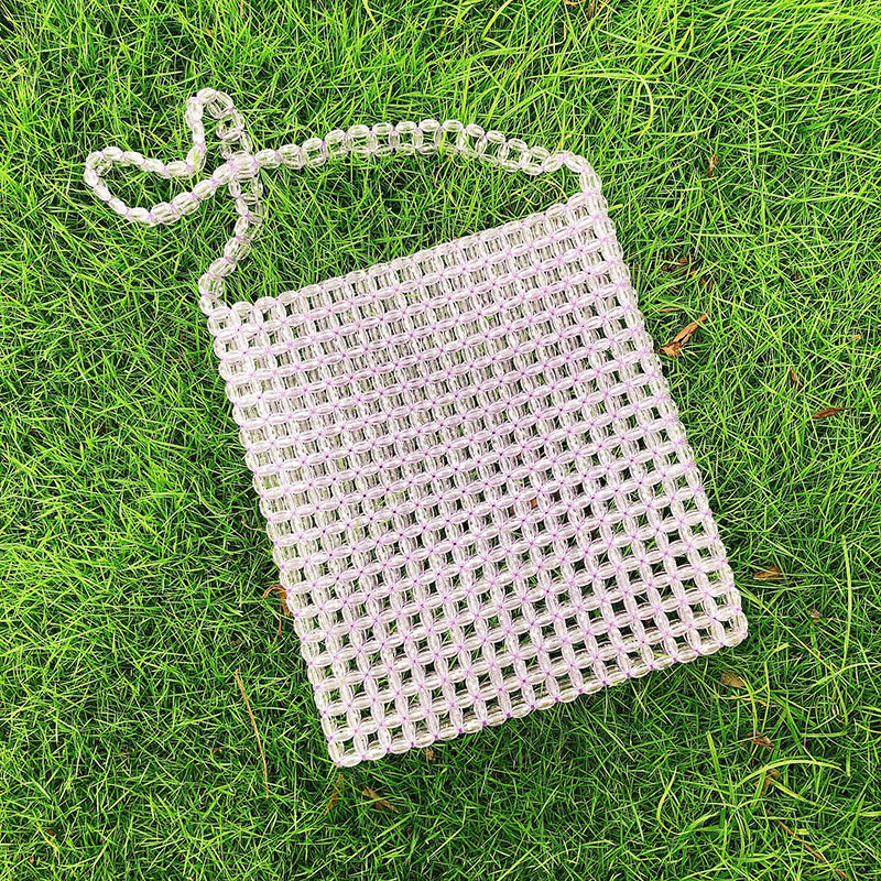 Transparent Square Beaded Bag Acrylic Hand Woven Bag Casual Hand Carrying Shoulder Bag Women