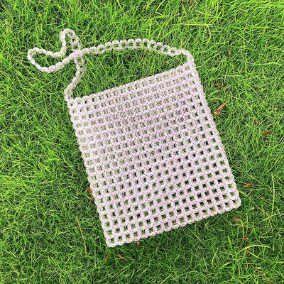 Transparent Square Beaded Bag Acrylic Hand Woven Bag Casual Hand Carrying Shoulder Bag Women