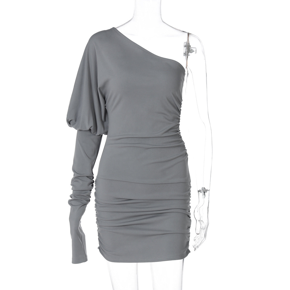 Women Clothing Winter Personality Slim Fit Diagonal Collar Shoulder Bag Hip Dress