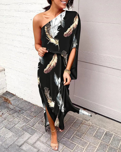 Women Clothing Dress Sexy Oblique Shoulder Elegant Single Side Sleeve Dress for Women