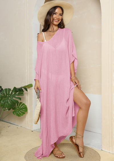 Women Dress Women Clothing Solid Color Loose Blouse Beach Vacation Split Mop Dress