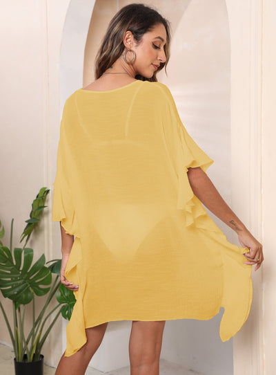 Women Clothing Ruffled Solid Color Simple Loose Beach Beach Cover Up Women
