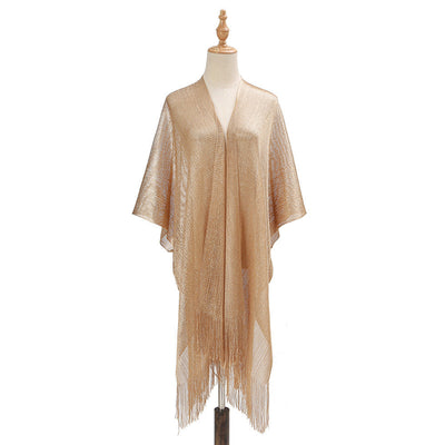 Beach Solid Color Sun Proof Tassel Knitting Beach Cover Up Sweater Shawl Cardigan