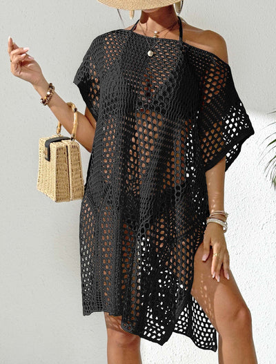Women Holiday Blouse Women Sexy Woven Hollow Out Cutout out off Shoulder Bikini Overclothes Beach Dress