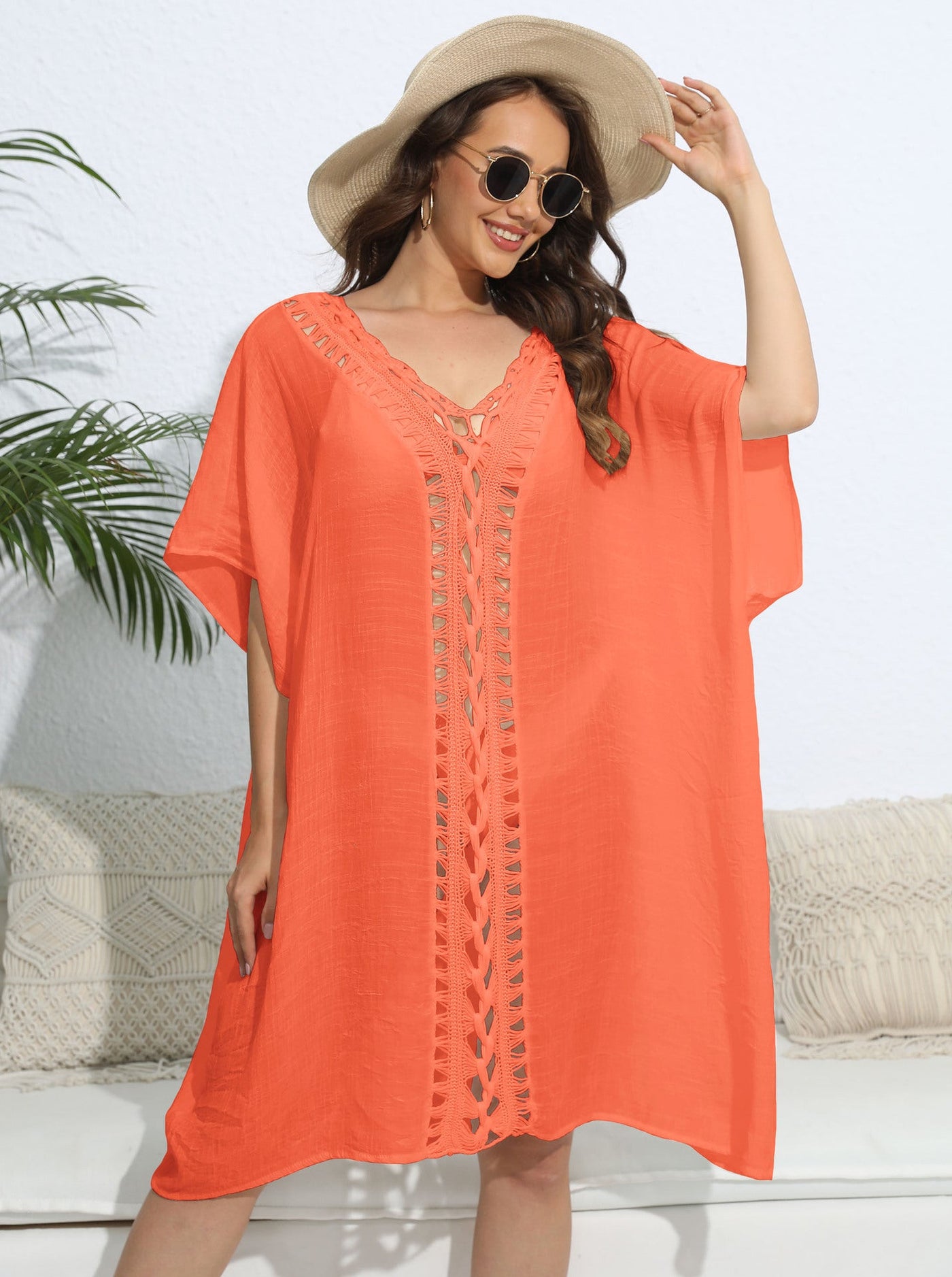 Women Blouse Women Clothing Crochet Stitching Loose Dress Beach Bikini Cover up