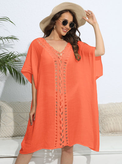 Women Blouse Women Clothing Crochet Stitching Loose Dress Beach Bikini Cover up