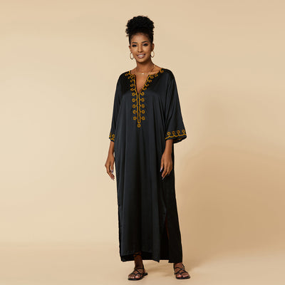 Artificial Silk Embroidered Beach Cover up Sun Protection Clothing Vacation Maxi Dress Bikini Cover-up Women