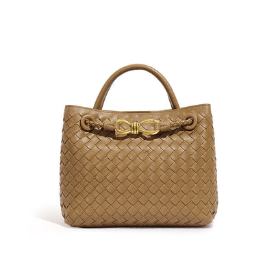 Woven Handbag Metal Cord Fastener Special Interest Design Simple Shoulder Bag Large Capacity Messenger Bag