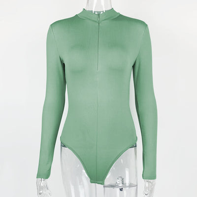 Autumn Winter Bottoming Shirt Women Clothing Long Sleeve Zipper Tight Bodysuit