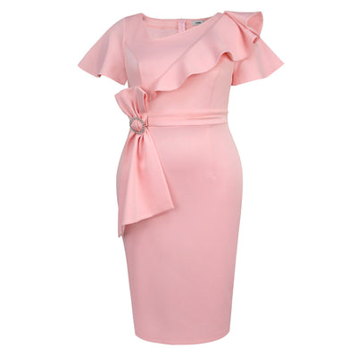Asymmetric Collar Ruffled Dress Elegant Socialite Hip Dress