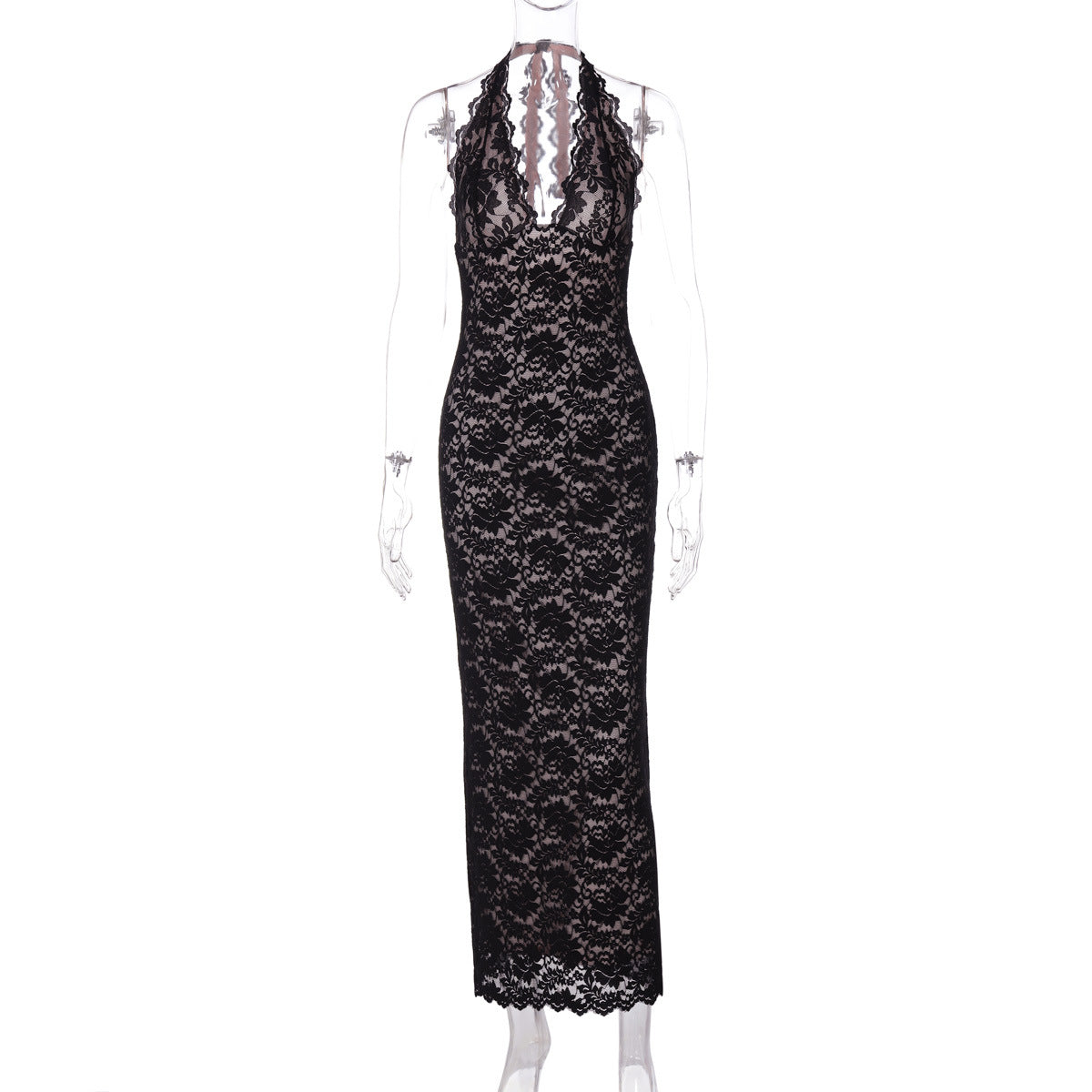 Women Clothing Summer Sexy V neck Lace Backless Slit Lace up Dress