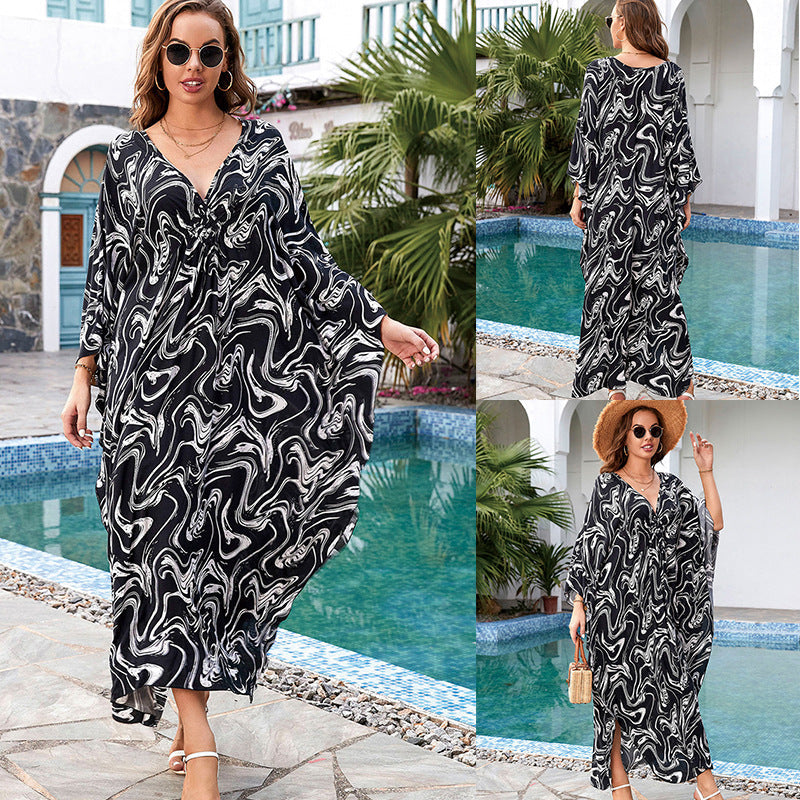 Printed Loose Robe Vacation Maxi Dress Women Beach Jacket Beach Cover Up