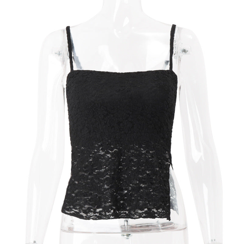 Women Clothing Summer Sexy Slim Lace Backless Solid Color Camisole