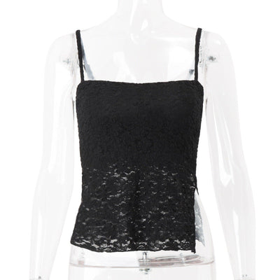 Women Clothing Summer Sexy Slim Lace Backless Solid Color Camisole