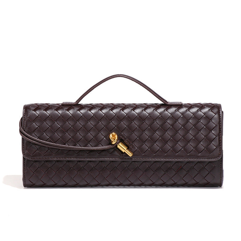 Woven Dinner Bag Soft Leather Mid Ancient Baguette Bag File Holder Horizontal Crossbody Bag Women