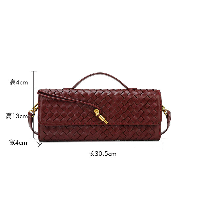 Woven Dinner Bag Soft Leather Mid Ancient Baguette Bag File Holder Horizontal Crossbody Bag Women