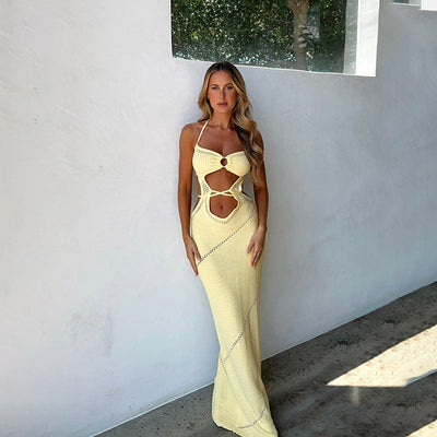 Autumn Winter Beach Dress Women Solid Color Sexy Knitted Hollow Out Cutout Beach Bikini Swimsuit Blouse Sun Protective Clothing