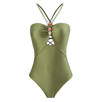Arrival Solid Color One Piece Women Swimwear Suit French Retro Covering Belly Thin Swimming